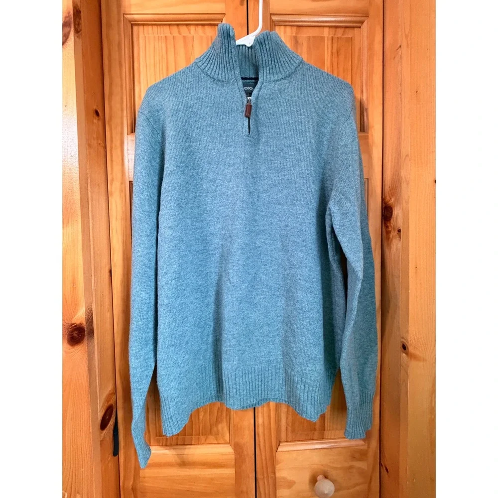 Bonobos 100% Lambswool Quarter Zip Sweater Men's Light Blue Heather M